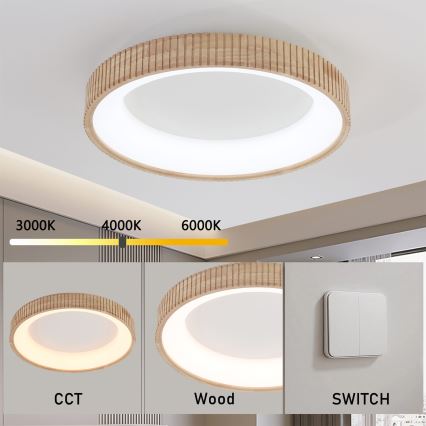 Brilagi - oprawa sufitowa LED FALCON WOOD MODERN LED/40W/230V 3000/4000/6000K śr. 60 cm drewno