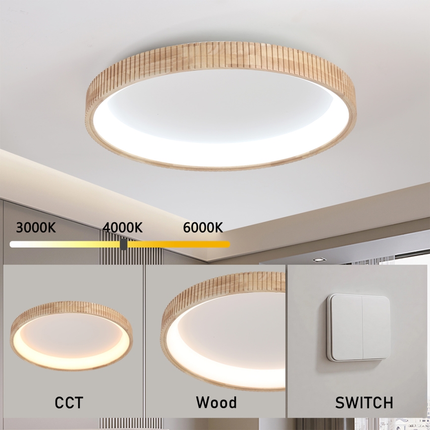 Brilagi - Oprawa sufitowa LED FALCON WOOD MODERN LED/60W/230V 3000/4000/6000K śr. 80 cm drewno