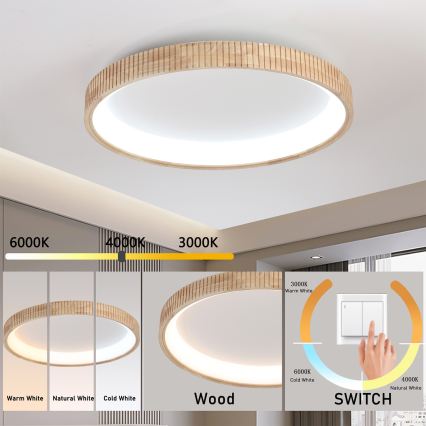 Brilagi - Oprawa sufitowa LED FALCON WOOD MODERN LED/60W/230V 3000/4000/6000K śr. 80 cm drewno