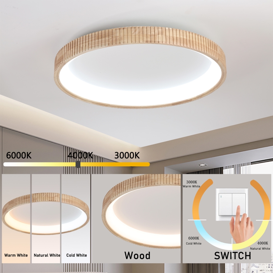 Brilagi - Oprawa sufitowa LED FALCON WOOD MODERN LED/60W/230V 3000/4000/6000K śr. 80 cm drewno