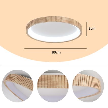 Brilagi - Oprawa sufitowa LED FALCON WOOD MODERN LED/60W/230V 3000/4000/6000K śr. 80 cm drewno