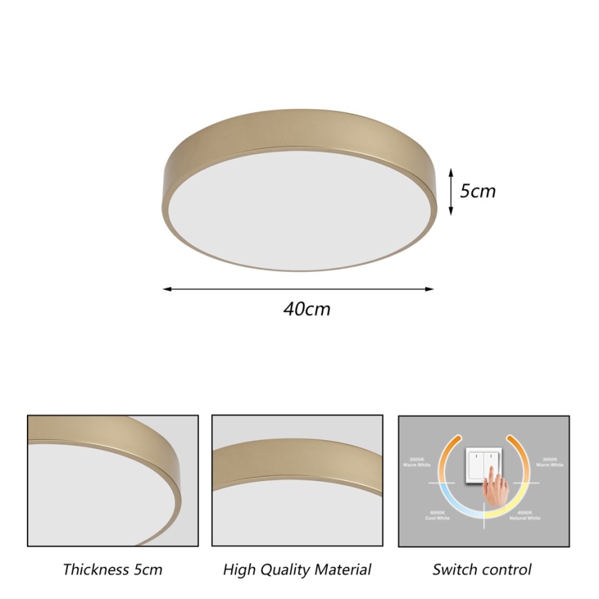 Brilagi - Lampa sufitowa LED POOL LED/48W/230V 3000/4000/6000K śr. 40 cm złota