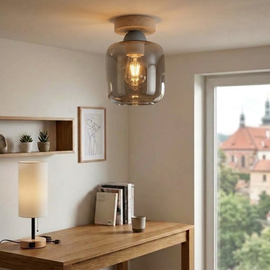 BRILAGI - Lampa sufitowa LED RETRO GLASS 1xE27/60W/230V śr. 14 cm dąb/dymnoszary
