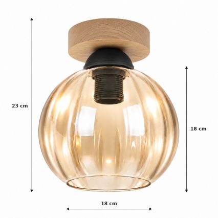 BRILAGI - Lampa sufitowa LED RETRO GLASS 1xE27/60W/230V śr. 18 cm dąb/dymny beż