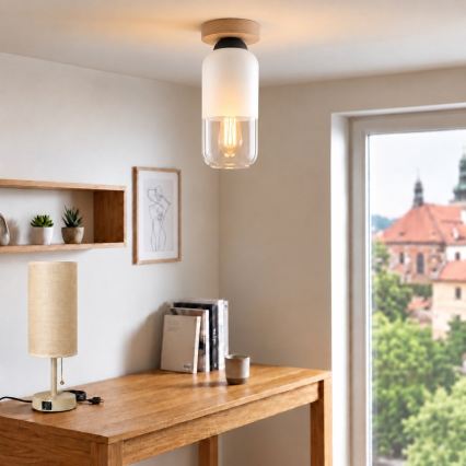 BRILAGI - Lampa sufitowa LED RETRO GLASS 1xE27/60W/230V śr. 14 cm dąb/biały