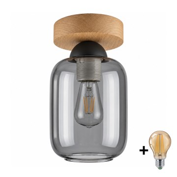 BRILAGI - Lampa sufitowa LED RETRO GLASS 1xE27/60W/230V śr. 14 cm dąb/dymnoszary