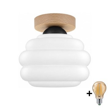 BRILAGI - Lampa sufitowa LED RETRO GLASS 1xE27/60W/230V śr. 20 cm dąb/biały