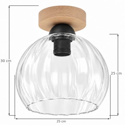 BRILAGI - Lampa sufitowa LED RETRO GLASS 1xE27/60W/230V śr. 25 cm dąb/przezroczysta