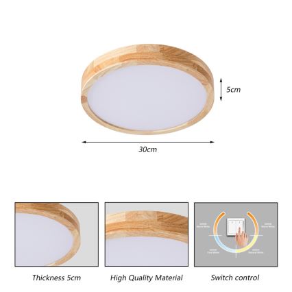 Brilagi - Lampa sufitowa LED WOODLINE LED/24W/230V 3000/4000/6000K dąb śr. 30 cm
