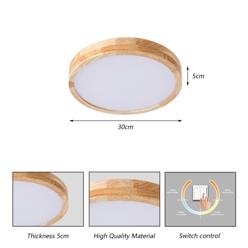 Brilagi - Lampa sufitowa LED WOODLINE LED/24W/230V 3000/4000/6000K dąb śr. 30 cm