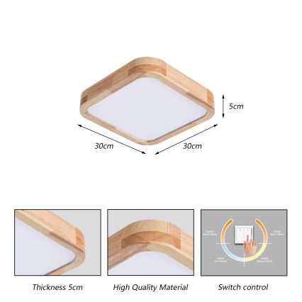 Brilagi - Oprawa sufitowa LED WOODLINE SQUARE LED/32W/230V 3000/4000/6000K dąb 30x30 cm