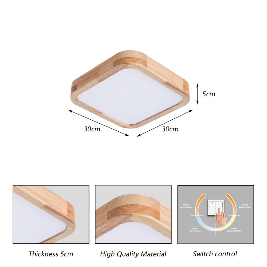 Brilagi - Oprawa sufitowa LED WOODLINE SQUARE LED/32W/230V 3000/4000/6000K dąb 30x30 cm