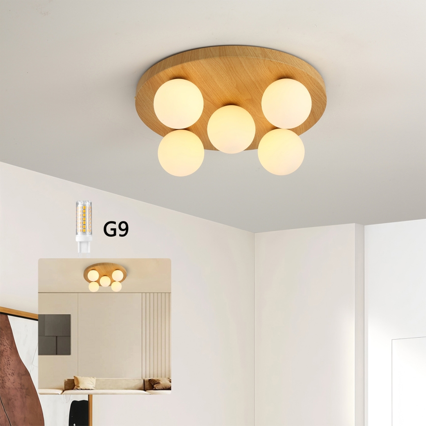 Brilagi - Lampa sufitowa LUND WOOD 5xG9/9W/230V, Ø 40 cm, drewniana