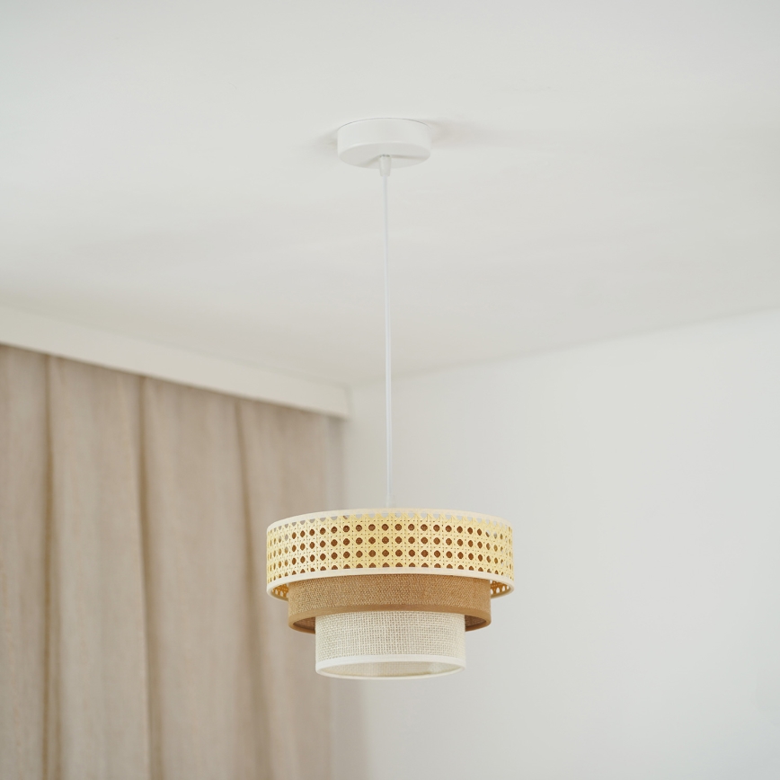 Brilagi - Lampa wisząca na linkę CEDAR LUNETA 1xE27/15W/230V śr. 25 cm rattan/brązowy/kremowy