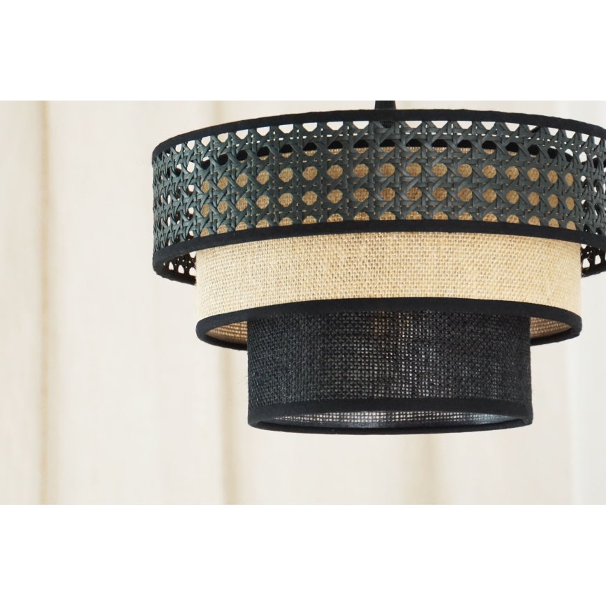 Brilagi - Lampa wisząca na linkach DAKOTA LUNETA 1xE27/15W/230V śr. 25 cm czarna/rattan