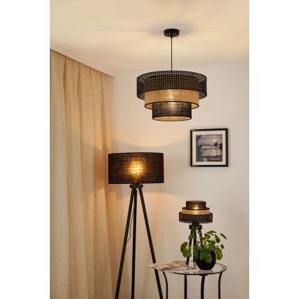 Brilagi - Lampa wisząca na linkach DAKOTA LUNETA 1xE27/15W/230V śr. 45 cm czarna/rattan