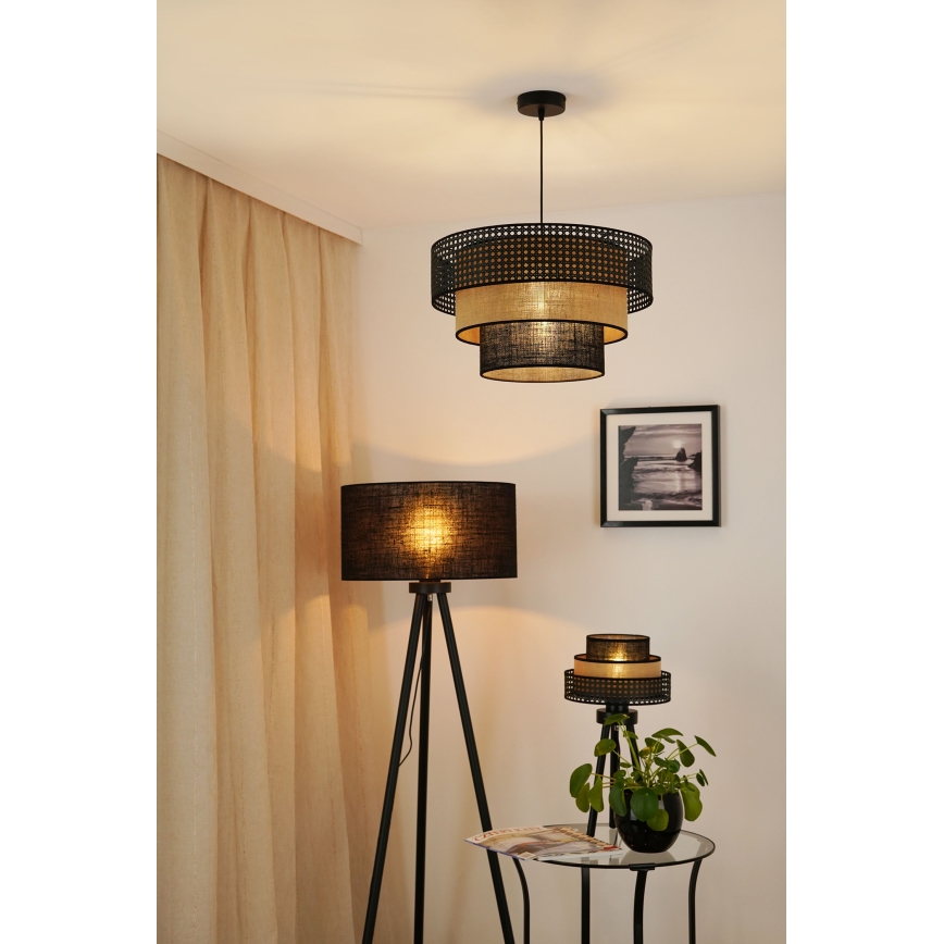 Brilagi - Lampa wisząca na linkach DAKOTA LUNETA 1xE27/15W/230V śr. 45 cm czarna/rattan