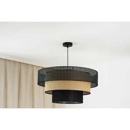 Brilagi - Lampa wisząca na linkach DAKOTA LUNETA 1xE27/15W/230V śr. 60 cm czarna/rattan