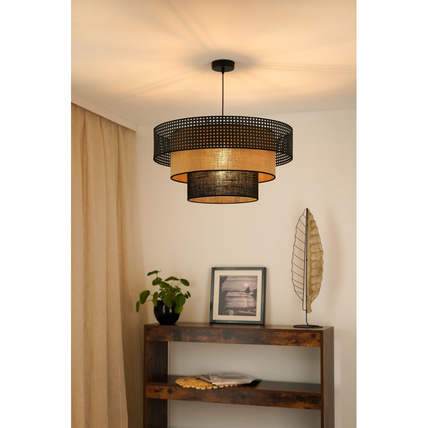 Brilagi - Lampa wisząca na linkach DAKOTA LUNETA 1xE27/15W/230V śr. 60 cm czarna/rattan