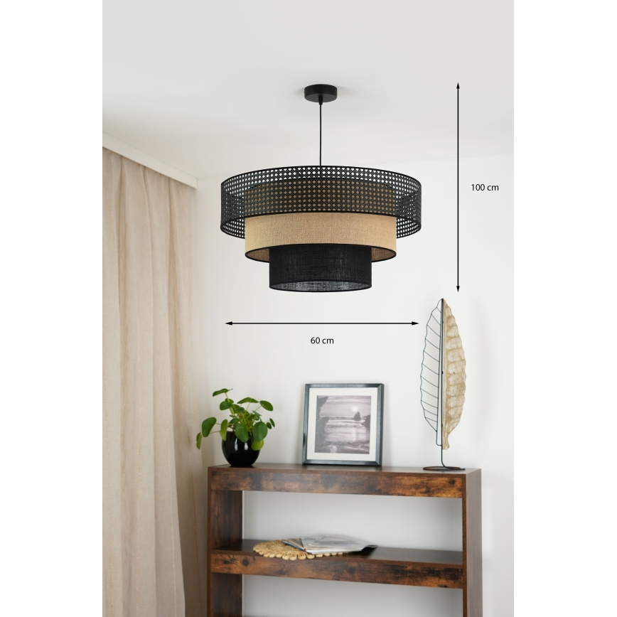 Brilagi - Lampa wisząca na linkach DAKOTA LUNETA 1xE27/15W/230V śr. 60 cm czarna/rattan