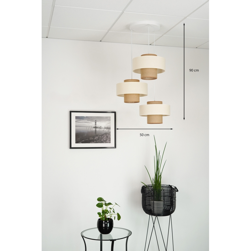 Brilagi - Lampa wisząca na linkach DALLAS 3xE27/15W/230V brązowy/kremowy/biały