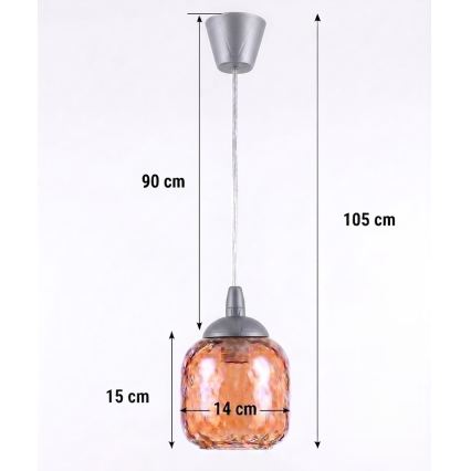 Brilagi - LED lampa wisząca na lince RETRO GLASS 1xE27/60W/230V śr. 14 cm srebrna/przydymiona brązowa