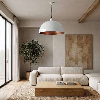Brilagi - Lampa wisząca LED na lince METALO 1xE27/40W/230V Ø 60 cm biała/miedziana