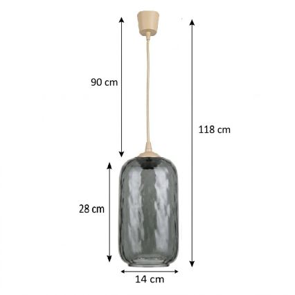 BRILAGI - Lampa wisząca LED na lince RETRO GLASS 1xE27/60W/230V śr. 14 cm beżowa/dymiona szara