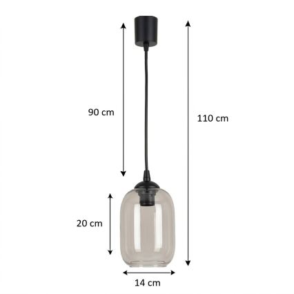 Brilagi - Lampa wisząca LED na lince RETRO GLASS 1xE27/60W/230V śr. 14 cm czarny/dymny szary