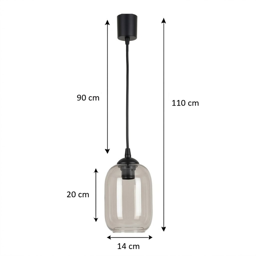 Brilagi - Lampa wisząca LED na lince RETRO GLASS 1xE27/60W/230V śr. 14 cm czarny/dymny szary
