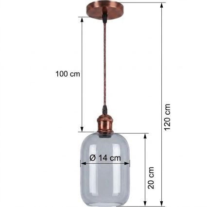 Brilagi - Żyrandol LED na lince RETRO GLASS 1xE27/60W/230V Ø 14 cm miedziany/dymnoszary