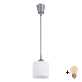 BRILAGI - Lampa wisząca LED na lince RETRO GLASS 1xE27/60W/230V śr. 10 cm srebrna/biała