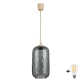 BRILAGI - Lampa wisząca LED na lince RETRO GLASS 1xE27/60W/230V śr. 14 cm beżowa/dymiona szara