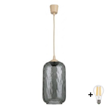 BRILAGI - Lampa wisząca LED na lince RETRO GLASS 1xE27/60W/230V śr. 14 cm beżowa/dymiona szara