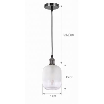 BRILAGI - Lampa wisząca LED na lince RETRO GLASS 1xE27/60W/230V śr. 14 cm czarna/biała