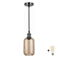 BRILAGI - Lampa wisząca LED na lince RETRO GLASS 1xE27/60W/230V śr. 14 cm czarna/dymiona brązowa