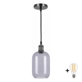 BRILAGI - Lampa wisząca LED na lince RETRO GLASS 1xE27/60W/230V śr. 14 cm czarna/dymiona szara