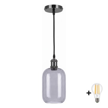 BRILAGI - Lampa wisząca LED na lince RETRO GLASS 1xE27/60W/230V śr. 14 cm czarna/dymiona szara