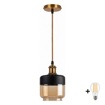 BRILAGI - Lampa wisząca LED na lince RETRO GLASS 1xE27/60W/230V śr. 14 cm złota/przydymiony beż