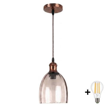 Brilagi - Lampa wisząca LED na lince RETRO GLASS 1xE27/60W/230V, śr. 17 cm, miedziana/dymno-beżowa