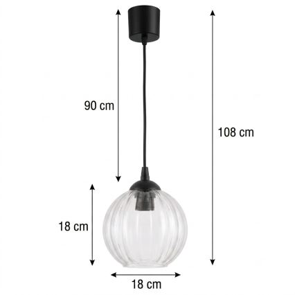 Brilagi - Lampa wisząca LED na lince RETRO GLASS 1xE27/60W/230V śr. 18 cm czarny/przezroczysty
