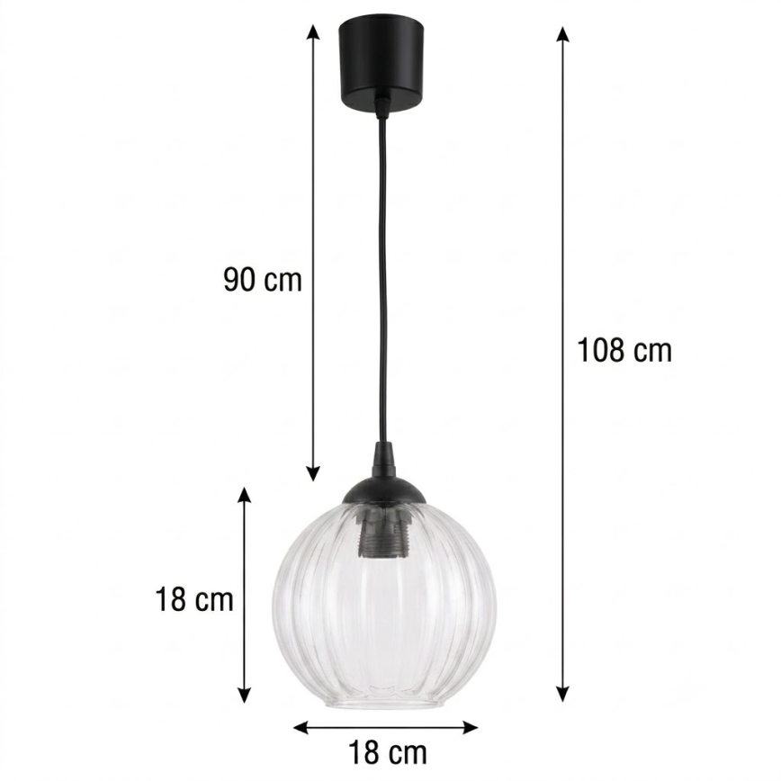 Brilagi - Lampa wisząca LED na lince RETRO GLASS 1xE27/60W/230V śr. 18 cm czarny/przezroczysty