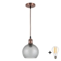 Brilagi - Lampa wisząca LED na lince RETRO GLASS 1xE27/60W/230V śr. 18 cm miedziana/dymnoszara
