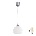 Brilagi - Lampa wisząca LED na lince RETRO GLASS 1xE27/60W/230V śr. 20 cm srebrna/biała