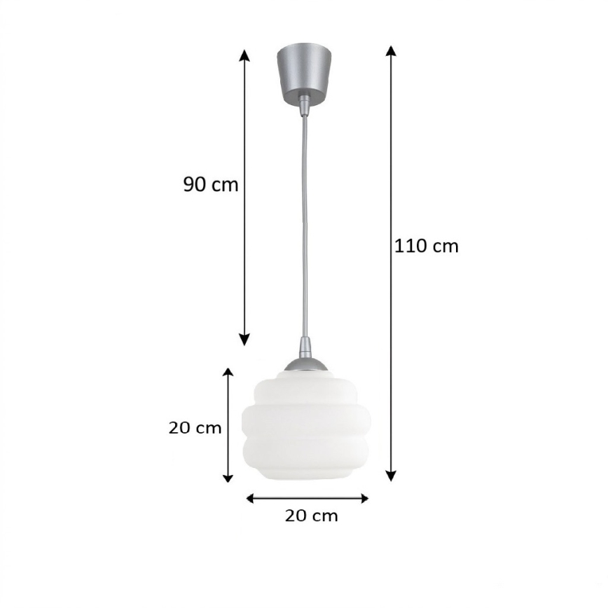 Brilagi - Lampa wisząca LED na lince RETRO GLASS 1xE27/60W/230V śr. 20 cm srebrna/biała