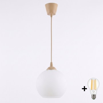 Brilagi - Lampa wisząca LED na lince RETRO GLASS 1xE27/60W/230V średnica 15 cm beżowa/biała
