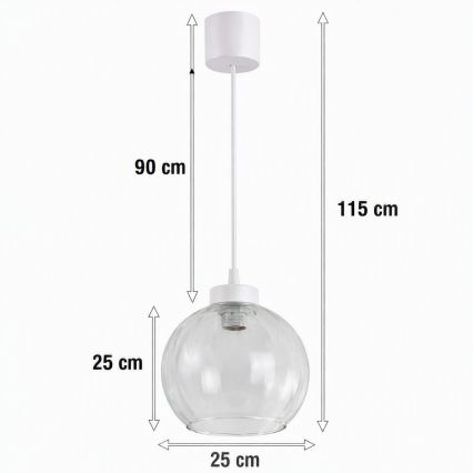 Brilagi - Lampa wisząca LED na lince RETRO GLASS 1xE27/60W/230V średnica 25 cm biała/przezroczysta