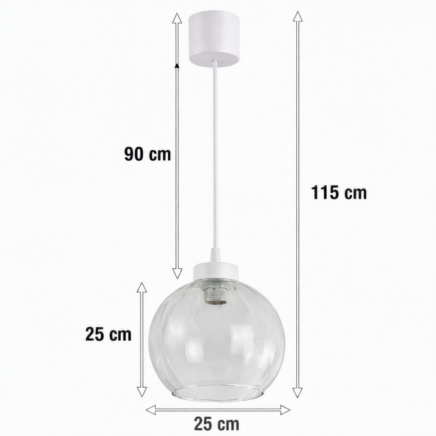 Brilagi - Lampa wisząca LED na lince RETRO GLASS 1xE27/60W/230V średnica 25 cm biała/przezroczysta