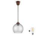 Brilagi - Lampa wisząca LED na lince RETRO GLASS 1xE27/60W/230V, średnica 25 cm, brązowy/dymiony szary