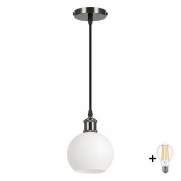 BRILAGI - Lampa wisząca LED na lince RETRO GLASS 1xE27/60W/230V Ø 15 cm czarna/biała